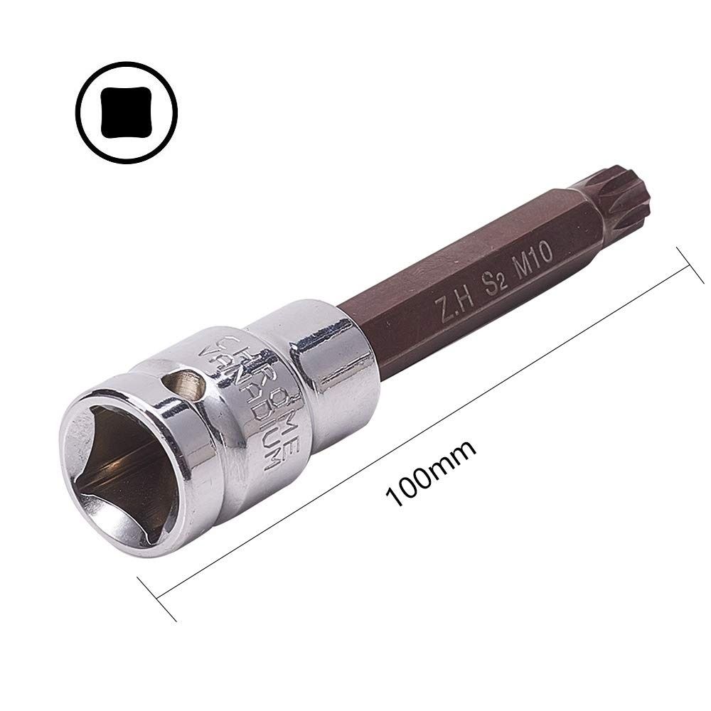 S2 Steel Triple Square Bit M10 Spline Bit Socket with Ratchet Wrench Industrial Use