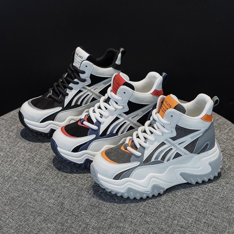 790 inner height increase 7 leather little white shoes for women's autumn and winter new versatile thick-soled pine