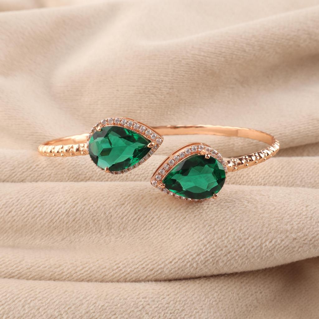 Chrome Diopside Gemstone 925 Sterling Silver Zircon Cuffs Bangles Best Birthday Gift For Your Wife ( Available with Gold/Rose Gold Plated ) CZC-1-2