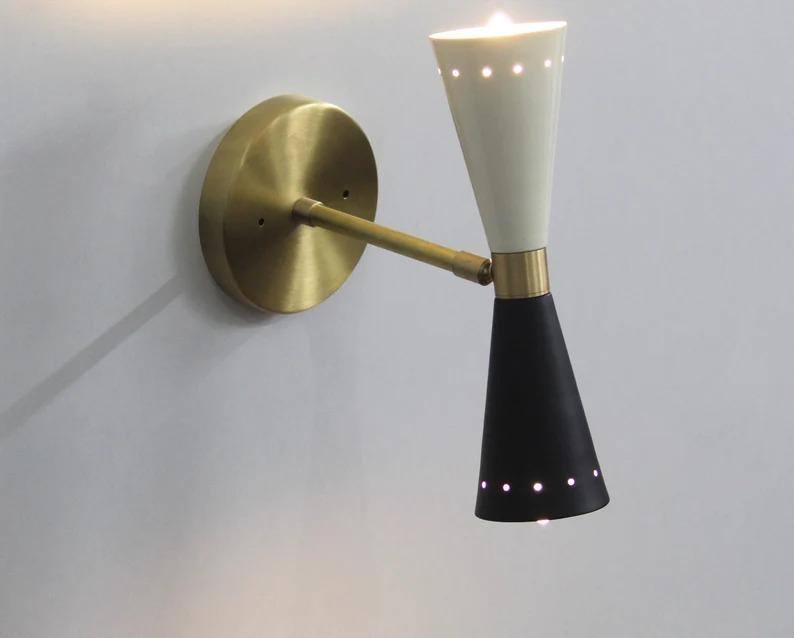 2 Light Elegant Mid Century Handcrafted Modern Brass Wall Lamp