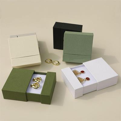 Thick Paper Drawer Jewelry Packaging Box With Sponge Inside Ring Necklace Bracelets Earring Storage Letter Pattern Gift Case