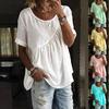 Women's Round Neck Short Sleeve Blouse with Front Button Detail, Casual Loose Fit Top for Daily Wear