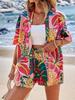 2025 Elegant Two-Piece Vacation Print Set: Short Sleeve Tie-Waist Shirt & High-Waist Shorts
