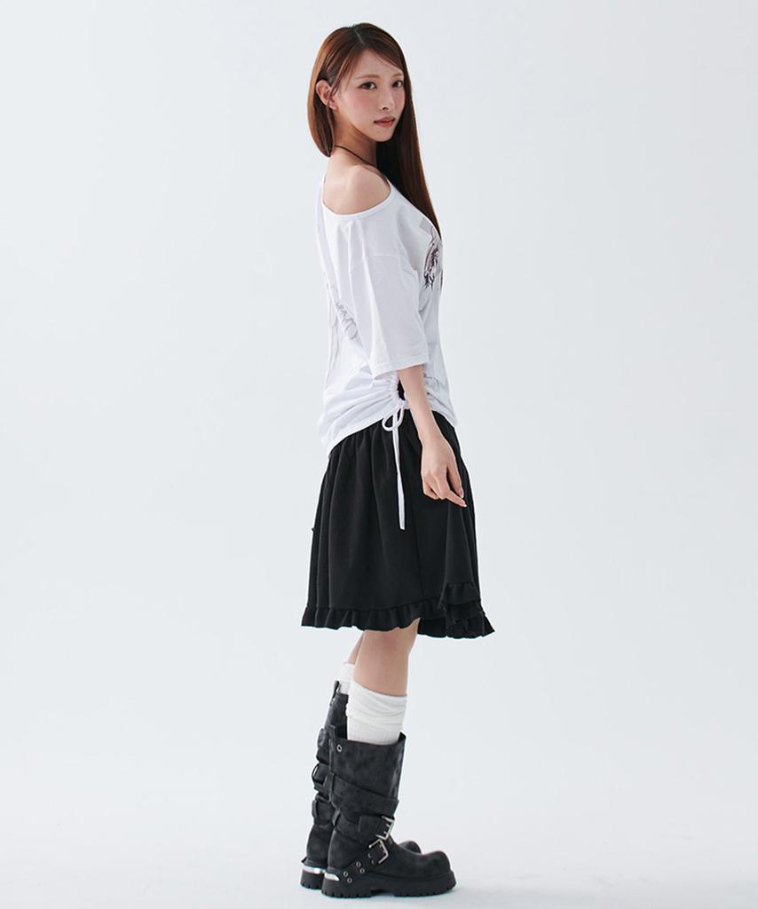 Escape From [Escf X Hot Today] Pocket Point Frill Midi Skirt Black