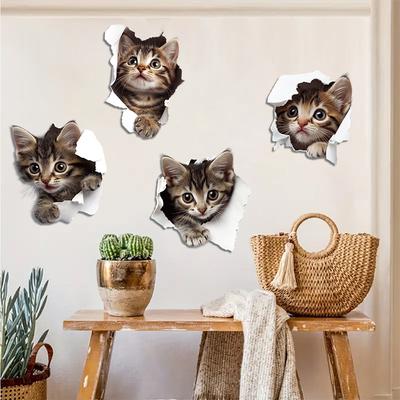 3D Three-dimensional Cat Wall Sticker Bathroom Toilet Decoration Sticker Bedroom Living Room Wall Sticker