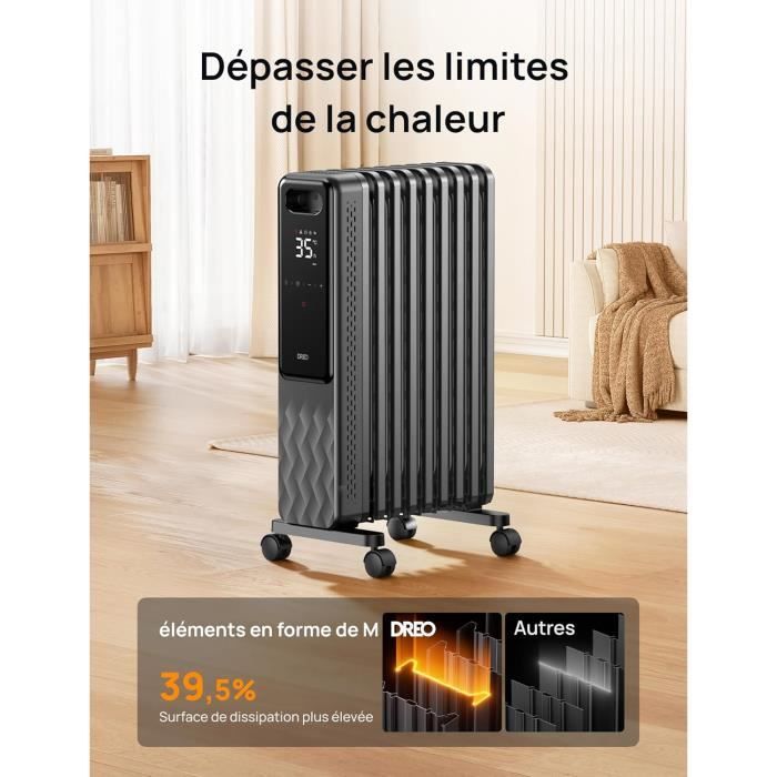 Radiateur À Bain D'huile - Dreo - 2000W - 9 Éléments - Mobile - Thermostat Électronique