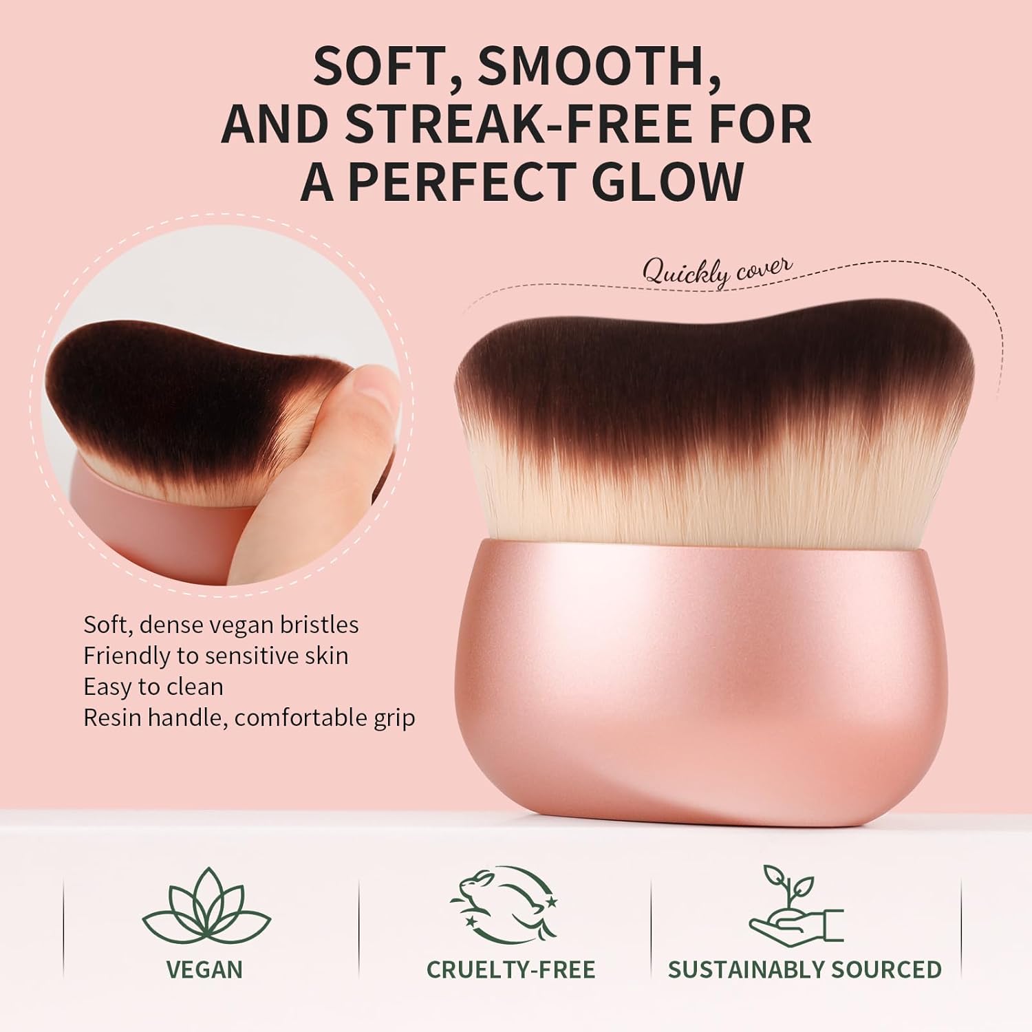 docolor Self Tanner Brush 75mm Large Body Makeup Brush Soft synthetic hair Tanning Brush no stripes, for Foundation, Self-tanners, Bronzer, Self Tan