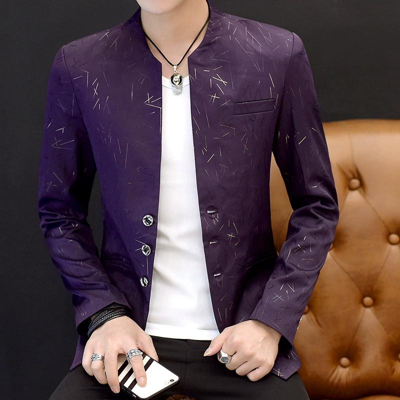 Men's Casual Fashion Collar Blazers Youth Handsome Trend Slim Print Blazers Suit Coat Jacket Black White Man Cardigan Wedding Party Formal Business