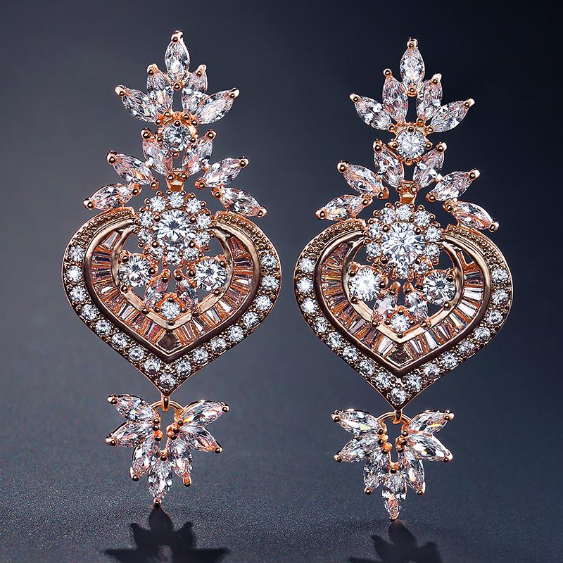 Luxury Big Clear Zircon Long Dangle Earrings Exquisite Shiny CZ Bridal Earring for Women Wedding Zircon