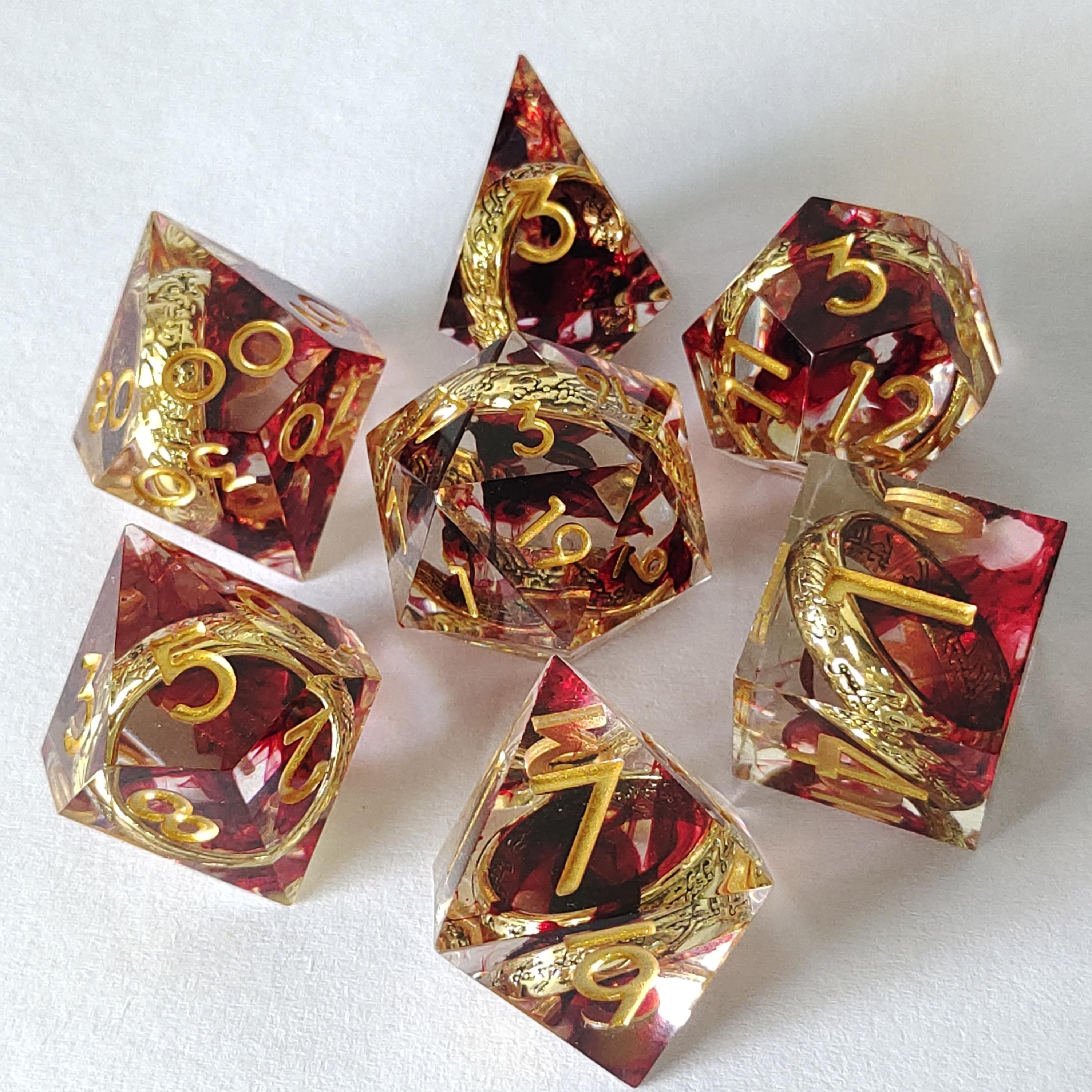 Ring Resin DND Dice Set 7Pcs Polyhedral Dice for Dungeons & Dragons Tabletop RPG Games