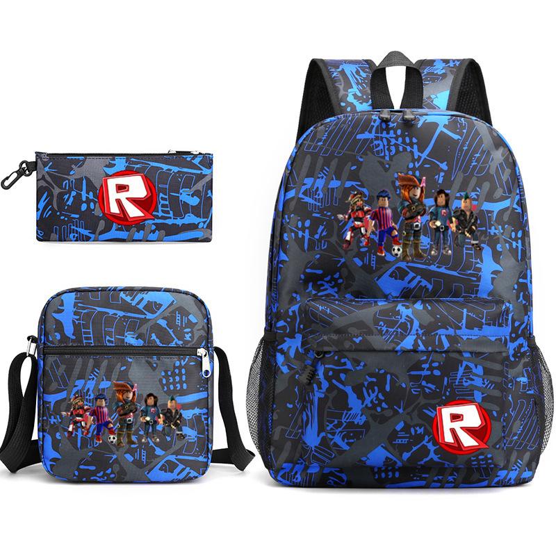 Large Capacity Schoolbag with Shoulder Strap; Student Three-piece Pencil Case Set