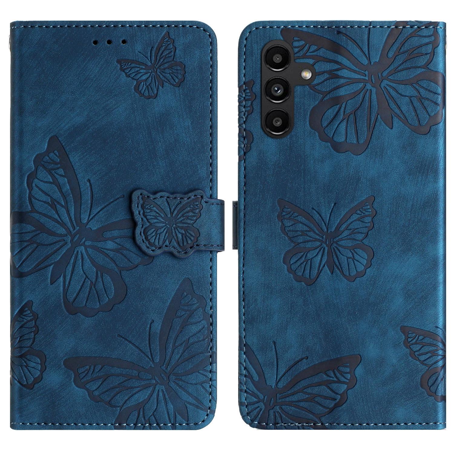 

For Samsung Galaxy A36 5G Case Butterfly Design Flip Wallet Leather Phone Cover Skin-Touch Blue