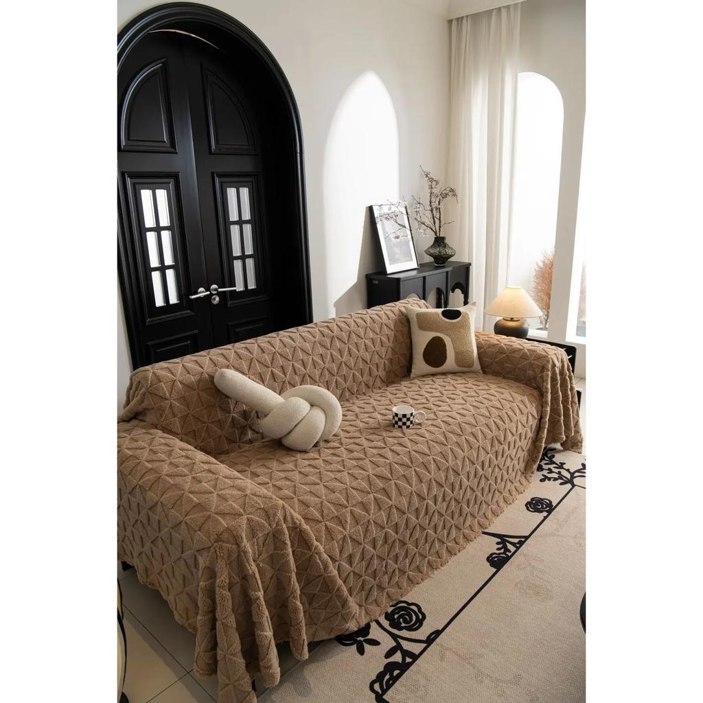 Sofföverdrag Vardagsrum Fotavtryck Jacquard Tjock Varm Soffpläd Vinter Sherpa Camping Picknick Soffskydd