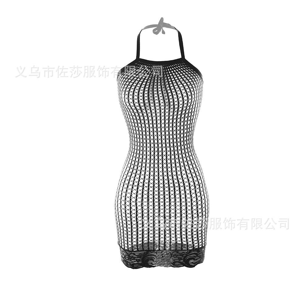 Sexy Neck Lingerie Women's Hollowed-out Tight Mesh, Burst Breasts, Perspective Hip Skirt, Uniform Temptation
