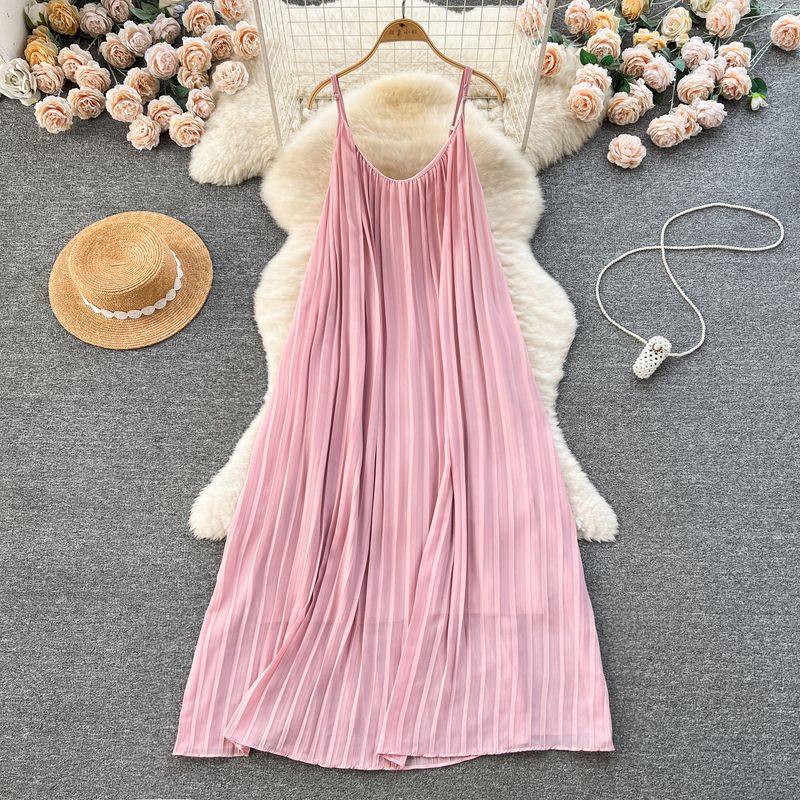 Idle Style Chiffon Pleated Long Sling Vacation Skirt