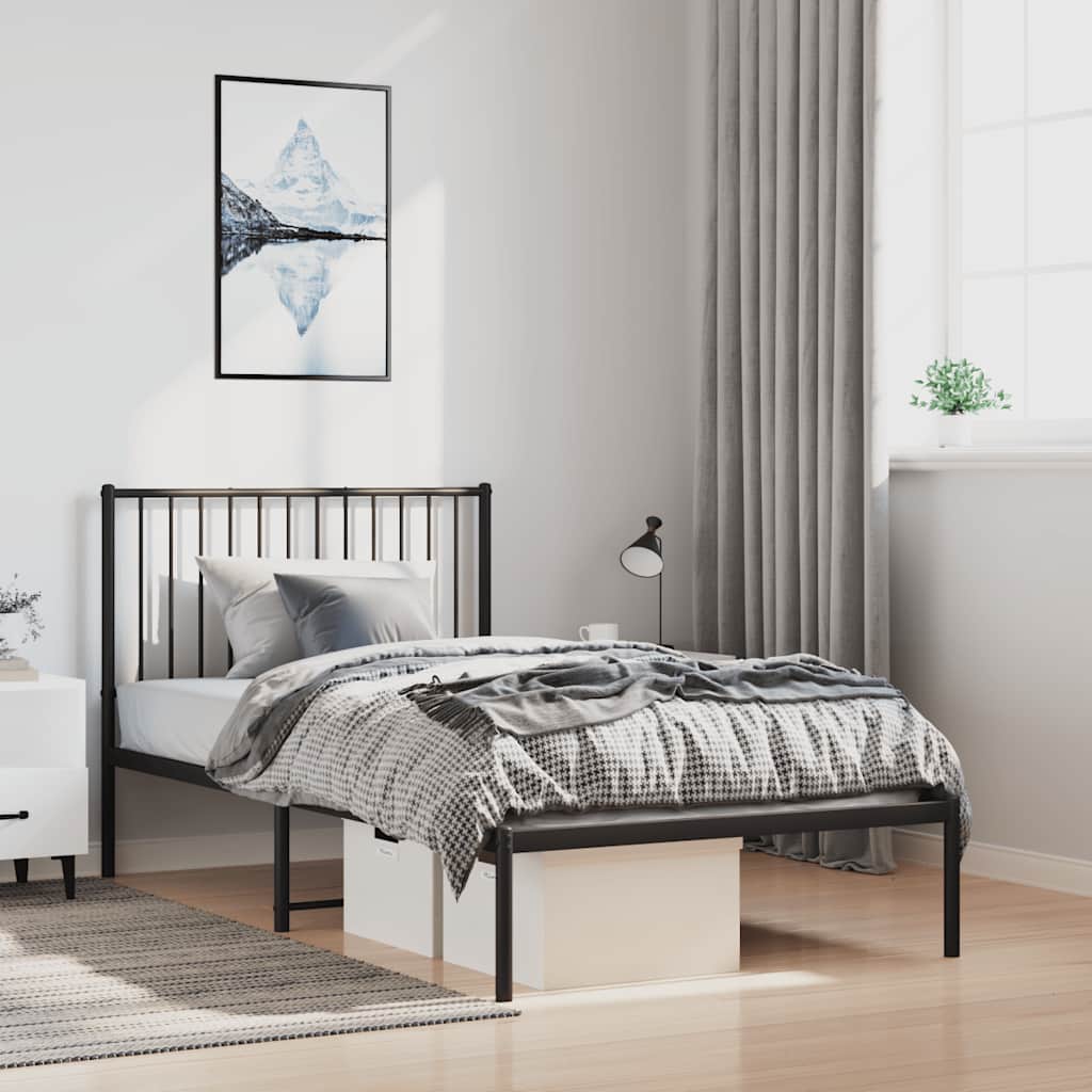 vidaXL Bed Frame with Headboard Metal Black 100x190 Cm
