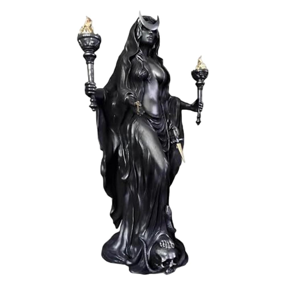 The Witch of The Night Hecate Greek Goddess with Her Hounds of Magic Sculpture Underworld Light Messenger Resin Statue