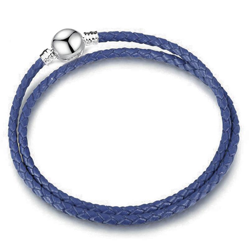 Silver Color Round Clasp Shaped Leather Chain Charm Bracelet Fit Beads DIY Brand Bracelet Bangle for Women Men Gift Dropshipping