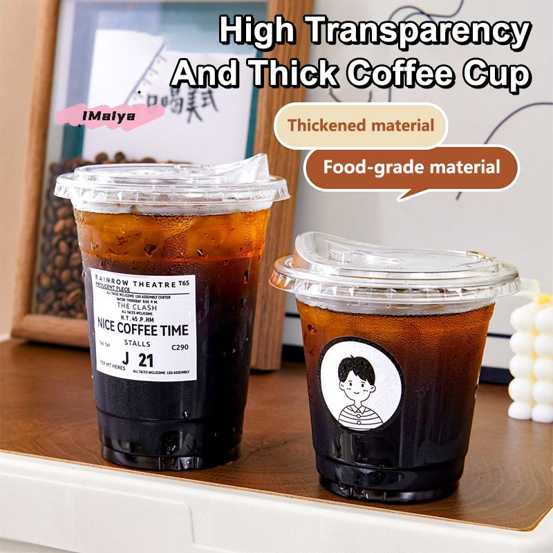10Pcs Clear Plastic Cup With Strawless Lids Disposable Cups For Iced Coffee Or Juice Party Smoothie Milkshake Cold Drinks