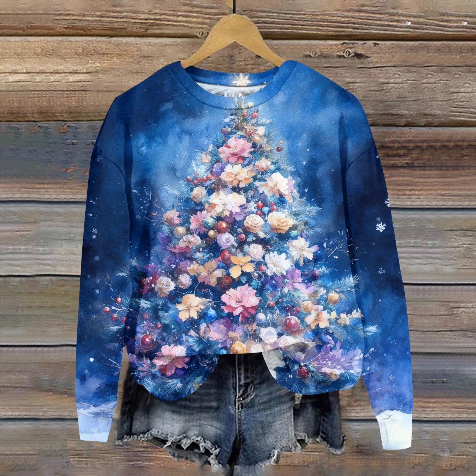 

Женская модная рождественская принтованная толстовка с длинным рукавом и круглым вырезом XXL