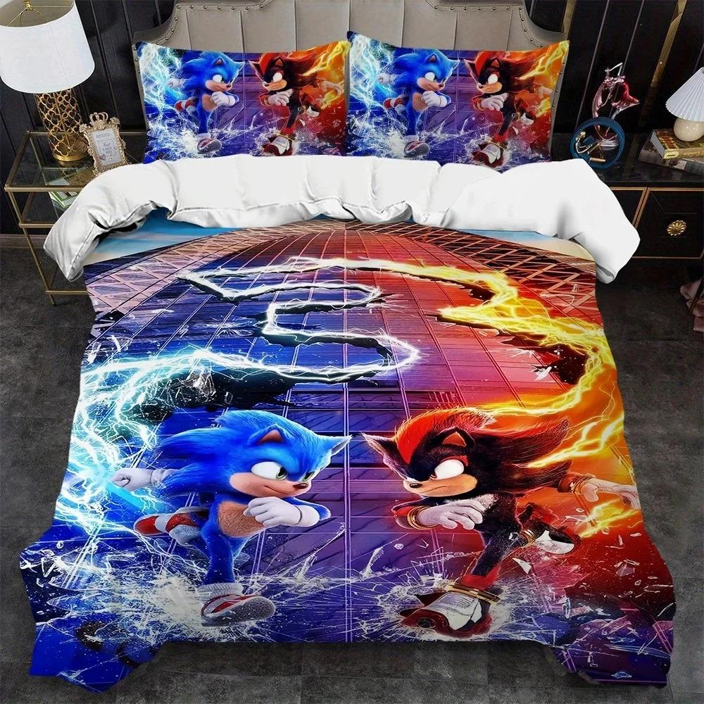 Duvet Cover Pillowcase Cartoon Movie H-Hedgehog S-SonicES 2/3 Piece Bedding Sets Twin Queen King Size Kids Adult 2/3piece Set