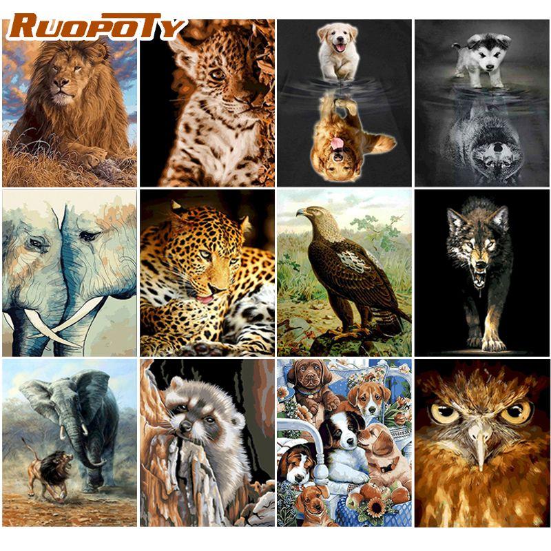 RUOPOTY Frameless Diy Painting By Numbers Animals Picture Wall Art Canvas Painting Acrylic Paint For Home Decoration