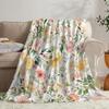 Leafy Watercolor Floral Throw Blanket Pink Green Botanical Art Home Bedroom Living Room Decor Gift