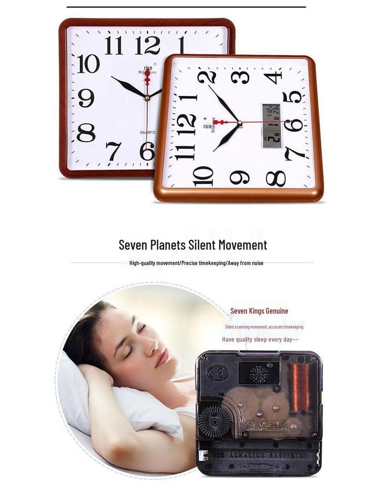 Silent Square Quartz Wall Clock with Perpetual Calendar - Creative, Fashionable Art Design for Living Room