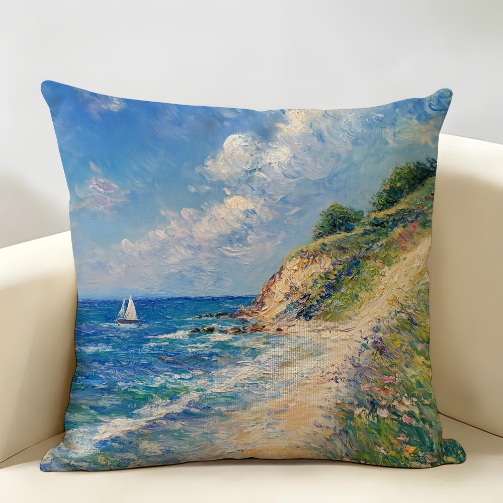 Claude Monet Oil Art Cushion Cover Natural Linen Organic Fabric DoubleSided Printing Room Sofa Decor Pillow Case