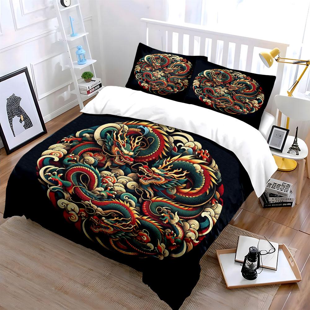 Chinese Dragon Design Set For Decoration Kid'S And Adults' Bedroom Decor, Exquisite Three-Piece Bedding Set Gift