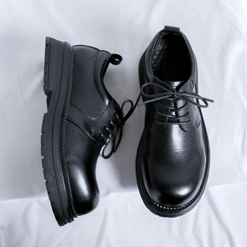 Fashion Stylish Men's Leather Casual Shoes Outdoor Thick Bottom Oxford Shoes Lace Up Tendon Outsole Business Shoes Formal Dress Footwear