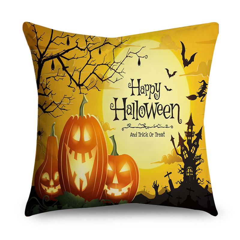 Halloween Theme Horror Pumpkin Wizard Print Pattern Cushion Cover Home Living Room Sofa Decoration Square Throw Pillow Cover