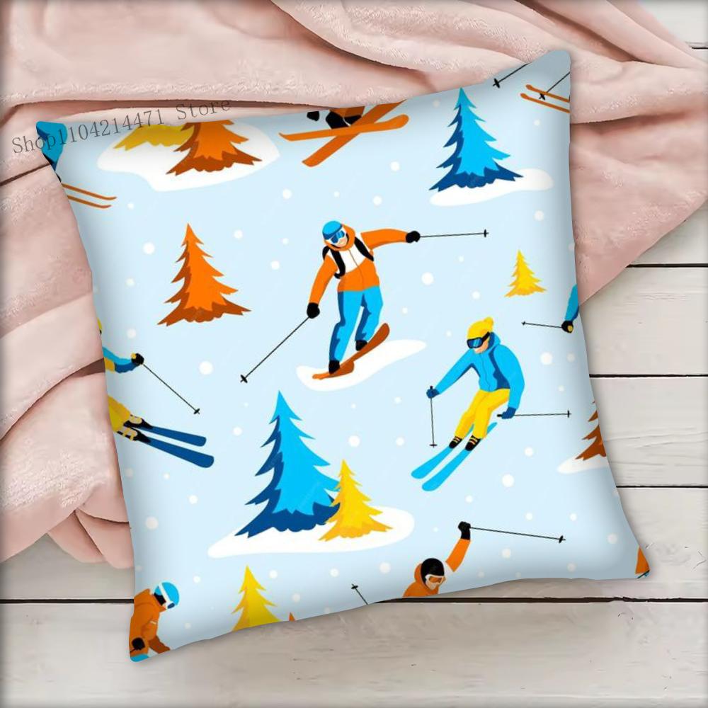 

1pc Ski Resort Prop Pattern Pillow Case Square Bedroom Sofa Leisure Comfort Cushion Car Living Room Home Decoration 16x16Inch