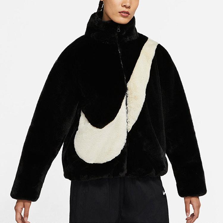 Nike Womens Oversized Swoosh Logo Jacket (Asia Sizing) Black Fossil Women Streetwear DO3792-010