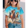 Meisjes 3D Paard T-shirt Korte Mouw Zomer Lente Mode Basic Kinderen 4-12 Jaar Ronde Hals Buiten Casual Dagelijks Normale Pasvorm