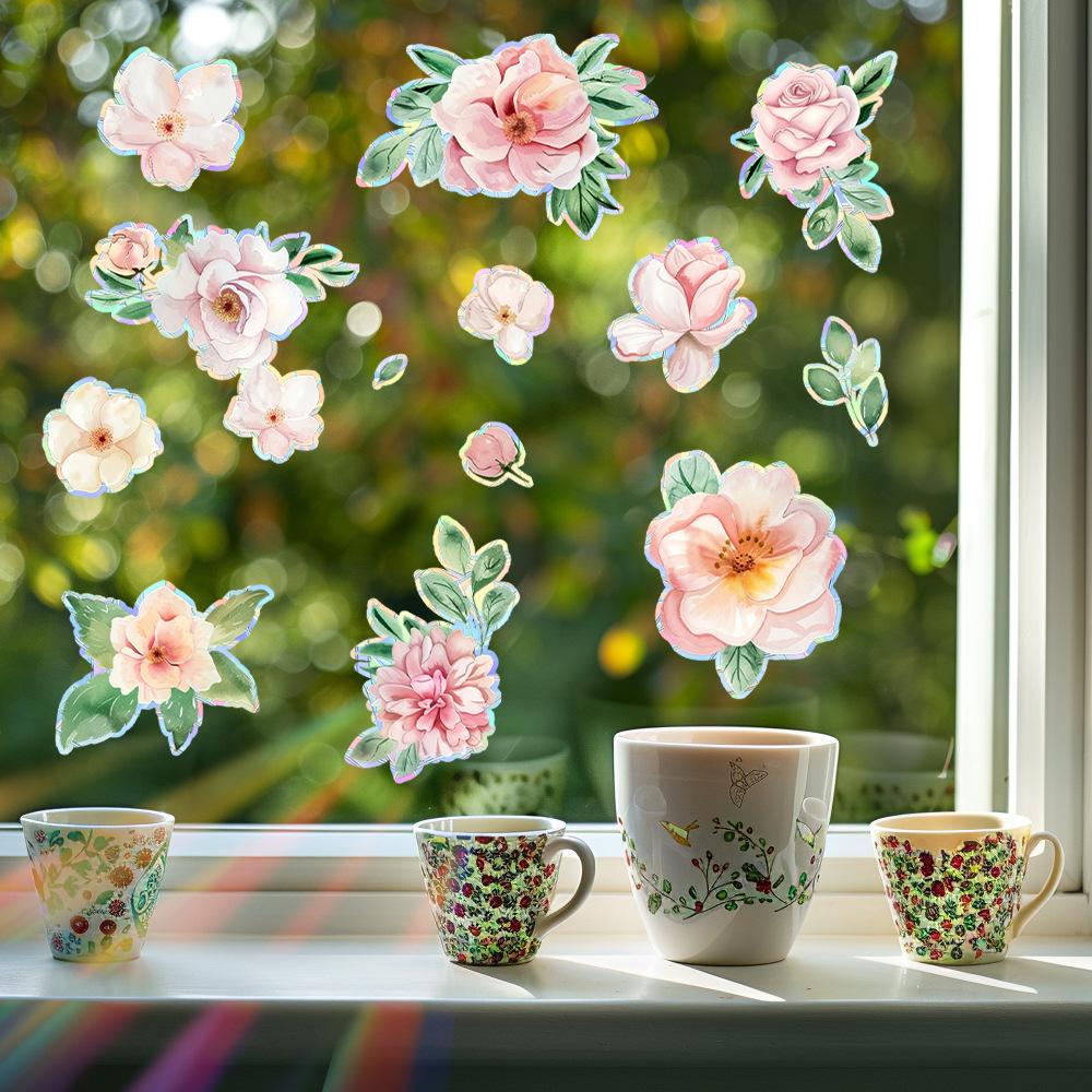 Creative Peony DIY Glass Doors Windows Balcony Beautification and Decoration Anti-static Window Stickers