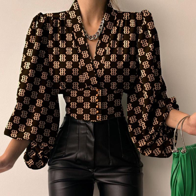 

Весенняя женская блузка с V-образным вырезом и рукавами-фонариками на пуговицах XXXL хаки/чёрный