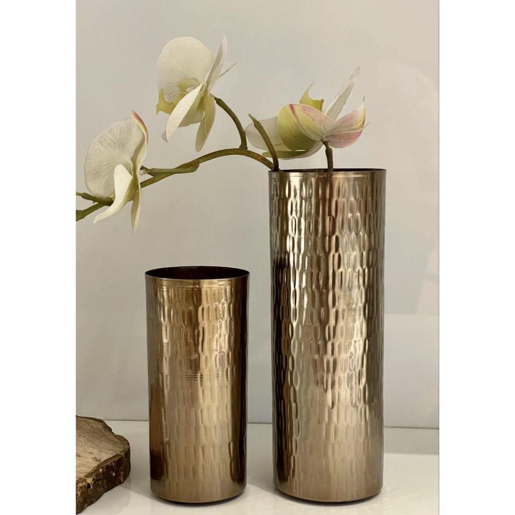 Metal Flower Vase for Home and Living Room Vintage Antique Decor (8.5 X 17)(Dark Gold)
