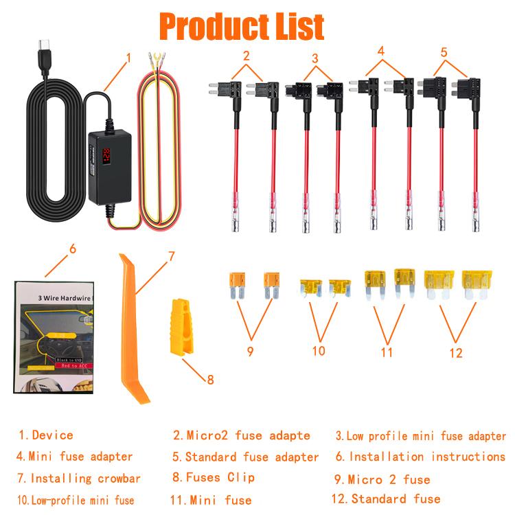 

for REDTIGER Type C USB 12V 24V to 5V Dash Cam Hardwire Kit Circuit Low Voltage Protection for F7N F9 F17 F7N T Dash Cam Hardwire Kit