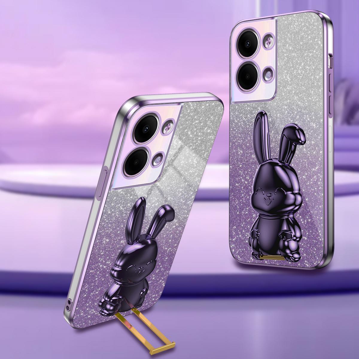 

For Oppo Reno9 5G/Reno9 Pro 5G Cellphone Case Pull-out Kickstand PC+TPU Electroplating Cover Purple