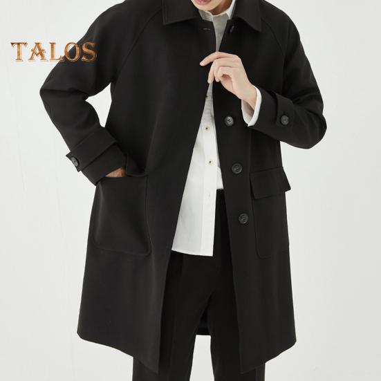 Herren Windjacke Revers Langarm Freizeitmantel Herbst Winter Mittellange Oberbekleidung Einfarbig Lockere Passform Täglicher Arbeitsmantel mit Taschen