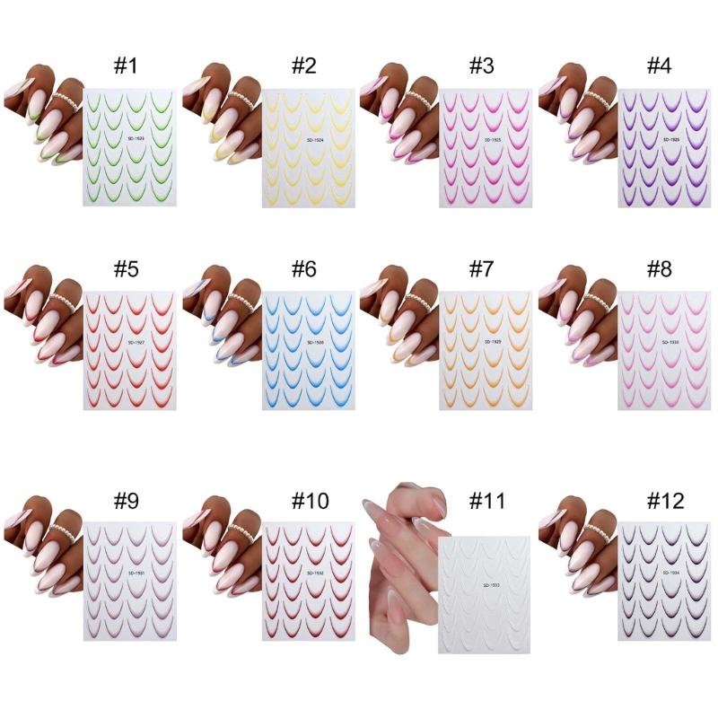 French Tip Nail Stickers French Line Nail Art Stickers Gradient Nail Decals Nail Art Decorations for Woman and Girls