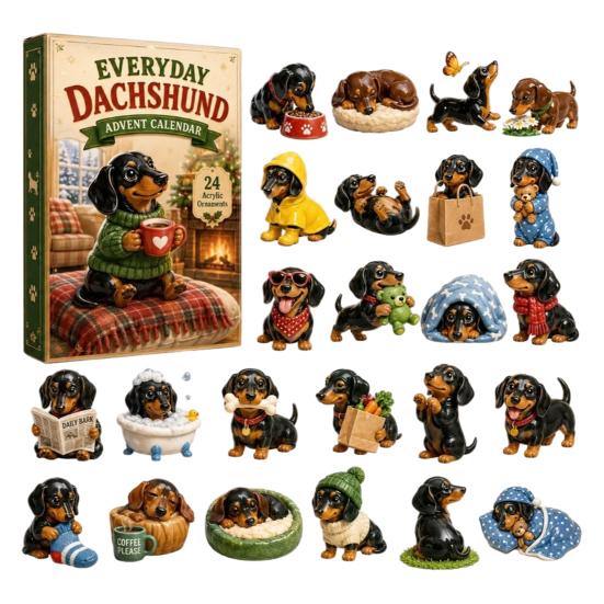 Family Fun Christmas Activity Cat Dachshund Advent Calendar, 24-Day Countdown Acrylic Ornament for Tree Hanging Supplies Decoration Cute Cat/Dachshund