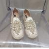 2026 New String Bead Half Slippers Spring Slides Women Shoes Pearl Hemp Women Cotton Fabric Lace Shoes