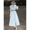 Elegant Striped Cinch-Waist Shirt Dress