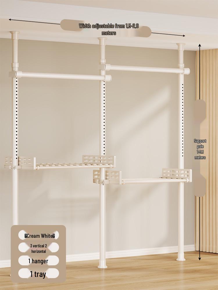 Floor-Standing Clothes Rack: Bedroom Hanger, Retractable Drying Rod, Coat & Hat Rack.