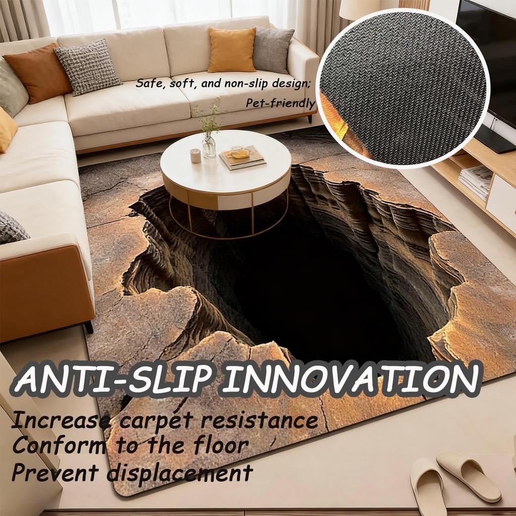 3D Optical Illusion Rug, Test & Play with Dog or Cat, Rug That Looks Like a Hole in The Ground, 3D Realistic Hole Rugs for Door Entrance, Bath, and