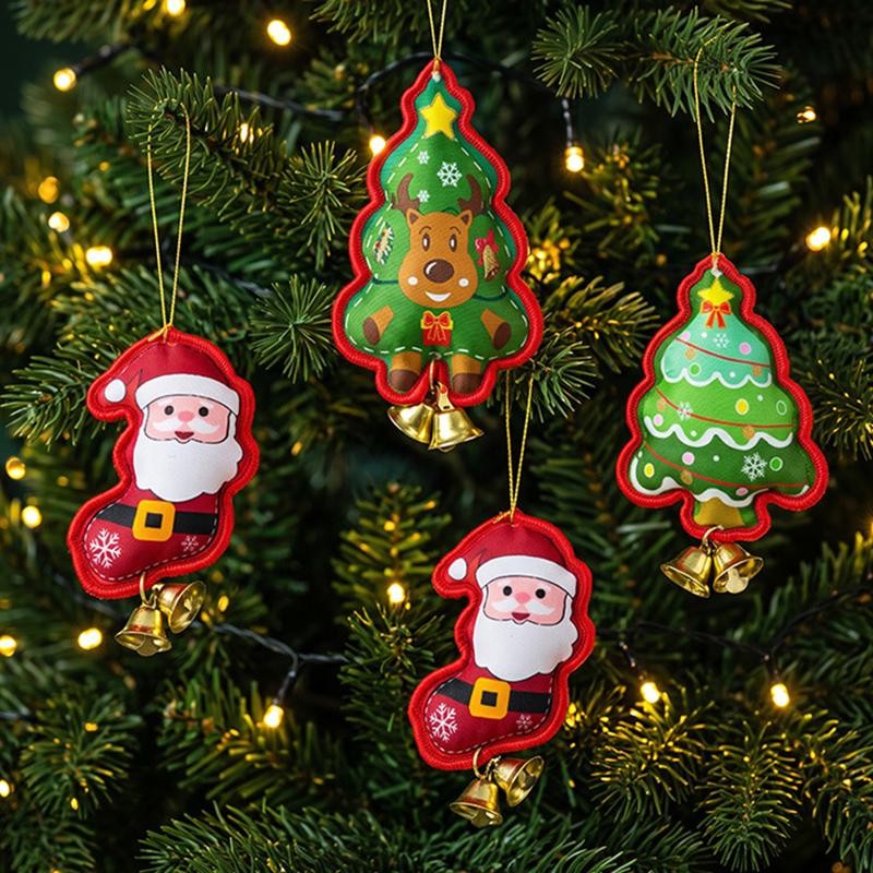 Cute Christmas Tree Hanging Ornament Fabric Santa Gingerbread Man Bell Pendant Xmas Home Decor Holiday Party Gift Accessories