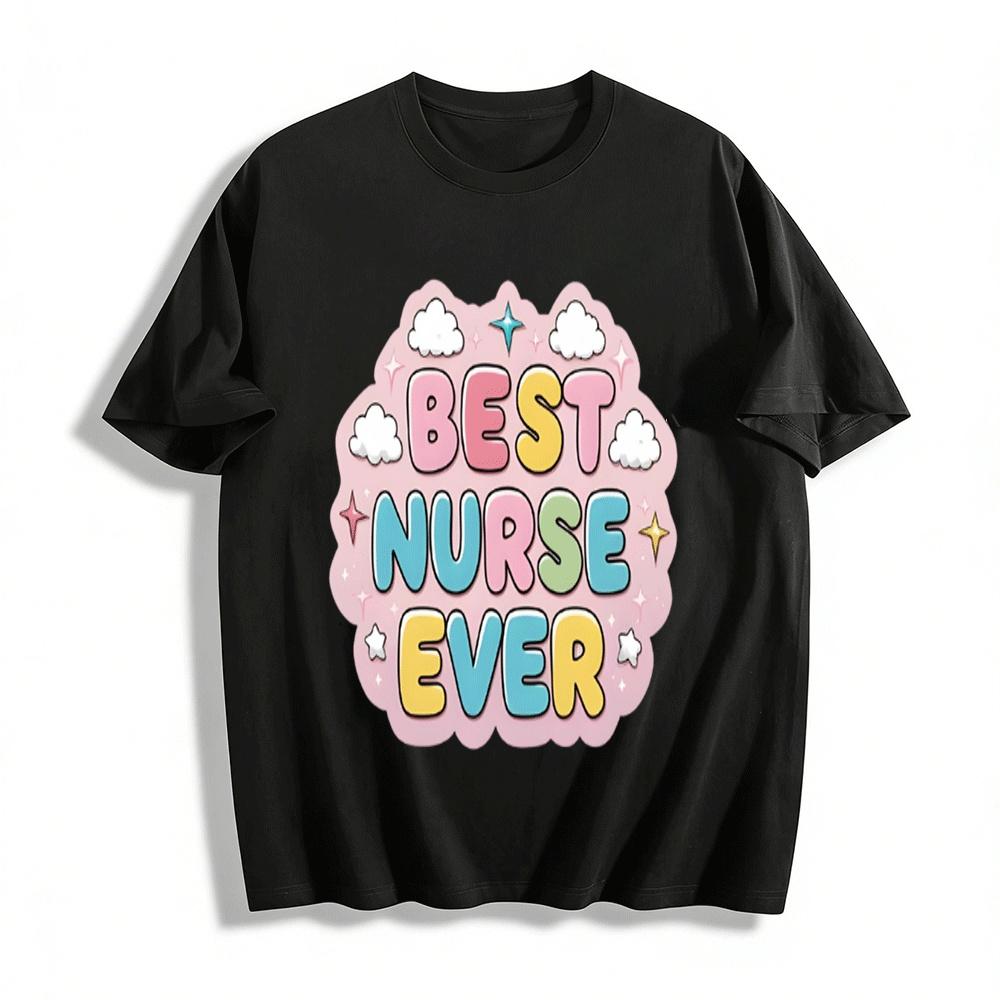 Best Nurse Ever Cute Cloud Star Print Casual Short Sleeve Tee Pure cotton T-shirt XXS