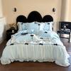 Romantic Lace Princess Black Bow Bedding Set Pink Korean Style Duvet/Comforter Cover Set Bed Sheet/Fitted Sheet Pillowcases 4Pcs